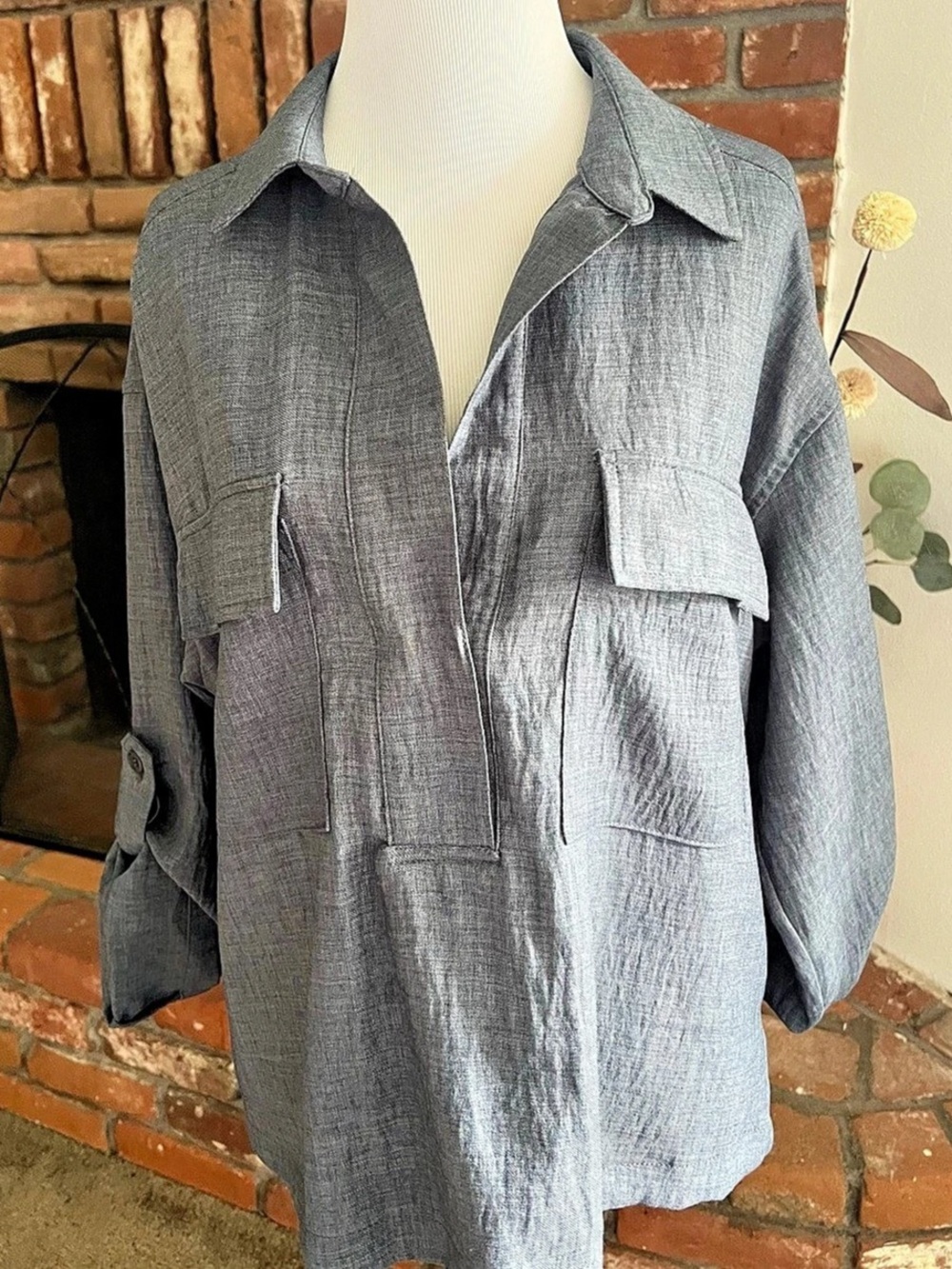 Max Studio Utility Jacket in Gray Size Large